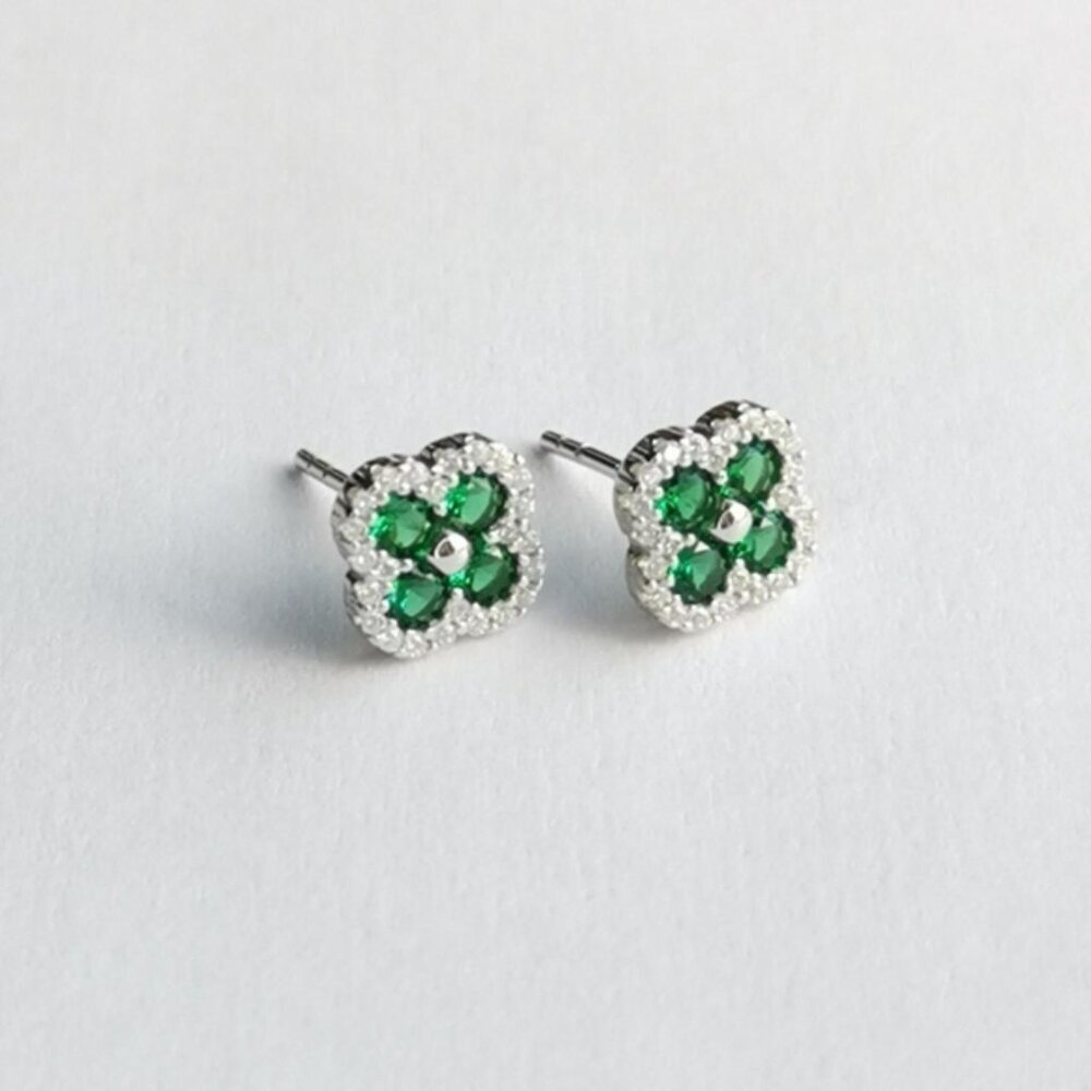 Green Onyx Cz Clover Sterling Silver